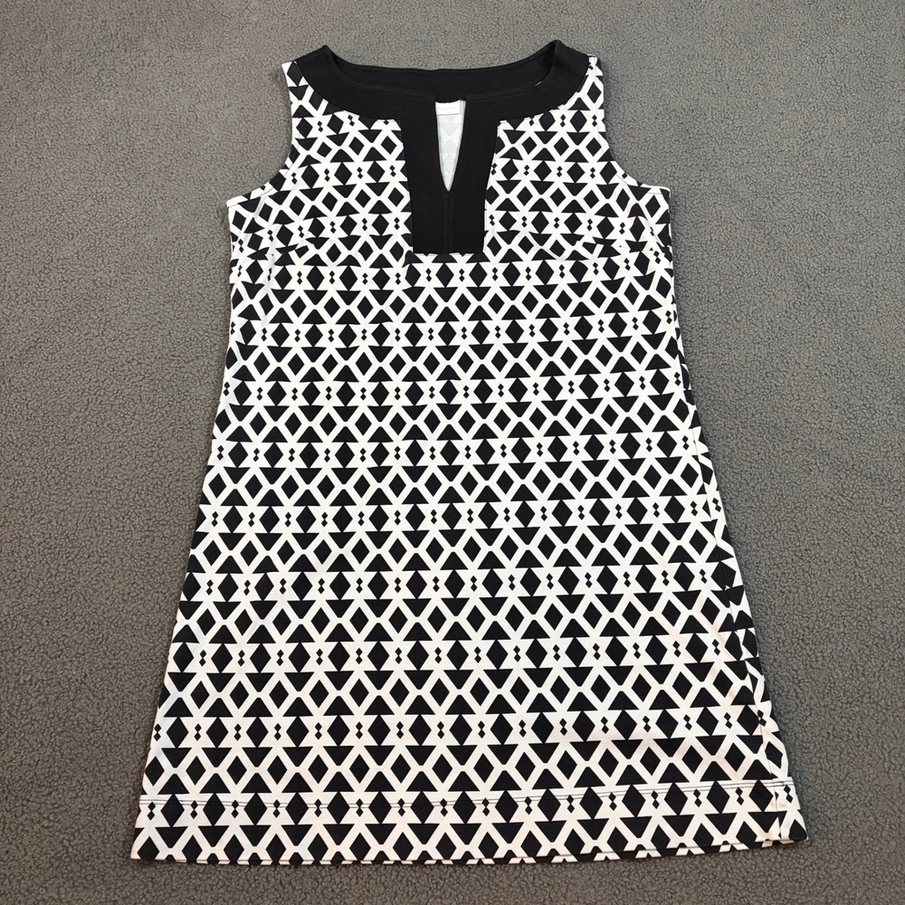 New York & Company Dress Womens L Black White Geometric Sleeveless Cotton Shift